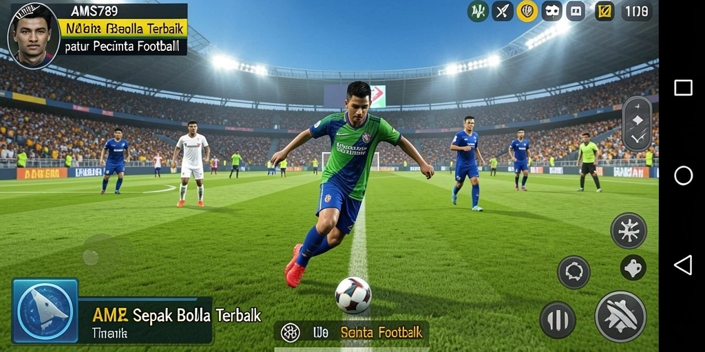 Screenshot gameplay dari AMS789 menampilkan pertarungan seru di lapangan sepak bola.
