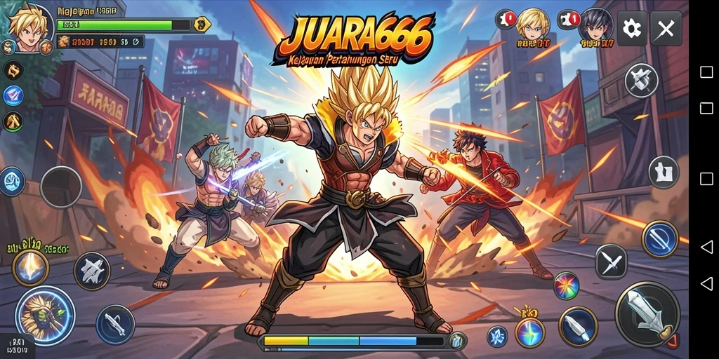 Tampilan aksi seru dalam JUARA666 dengan karakter anime favorit.