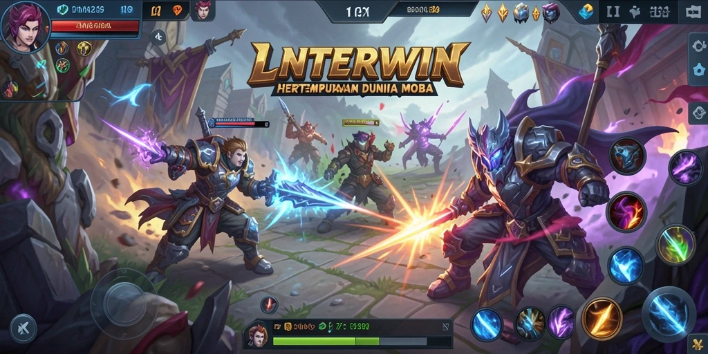 Screenshot aksi seru gameplay LNTERWIN dengan karakter yang berjuang.