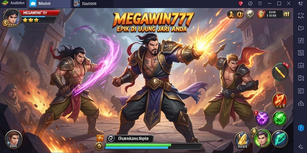 Gameplay MEGAWIN777 menampilkan pertarungan seru antar karakter.