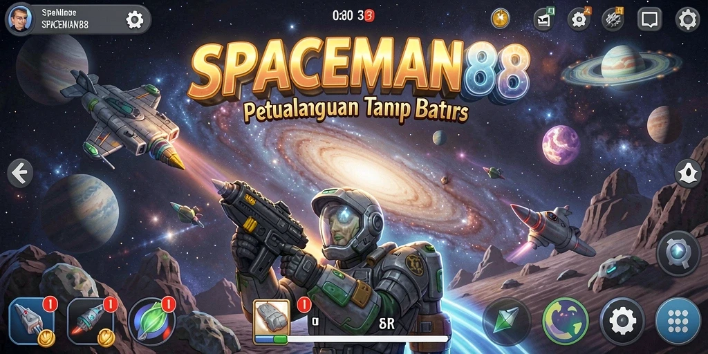 Screenshot gameplay SPACEMAN88 menampilkan eksplorasi luar angkasa yang mendebarkan.
