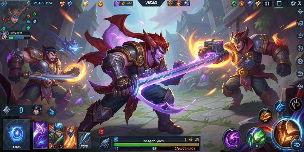Screenshot menampilkan pertarungan seru dalam game MOBA VISA89.